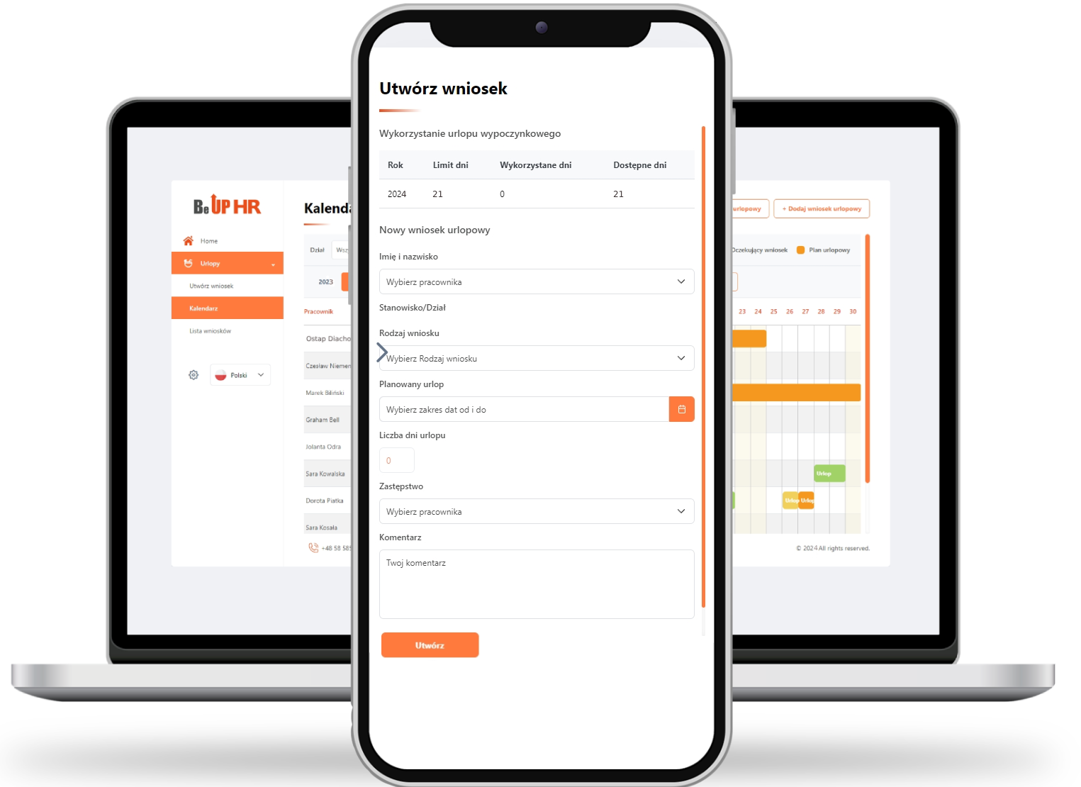 Tło: BeUp Hr na komputerze i telefonie